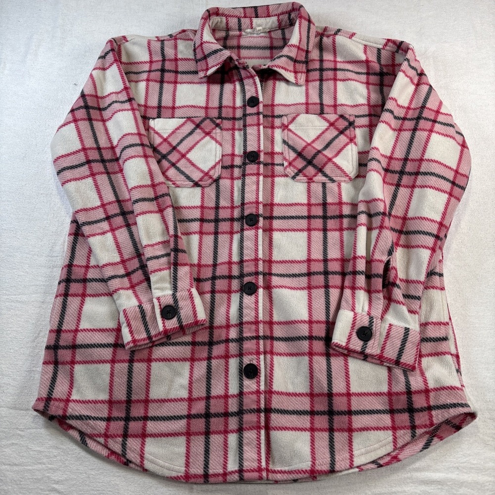 Maurices Women's Breast Cancer Awareness Pink Plaid Button-Up Shacket Medium